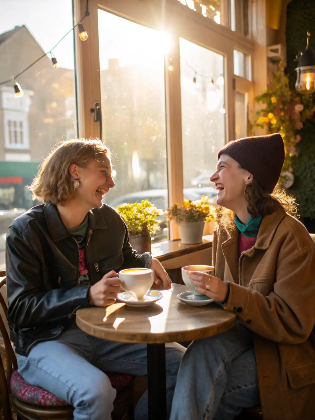 A couple laughing and enjoying each other's company on a date, symbolizing the successful connections made through EfiDate.